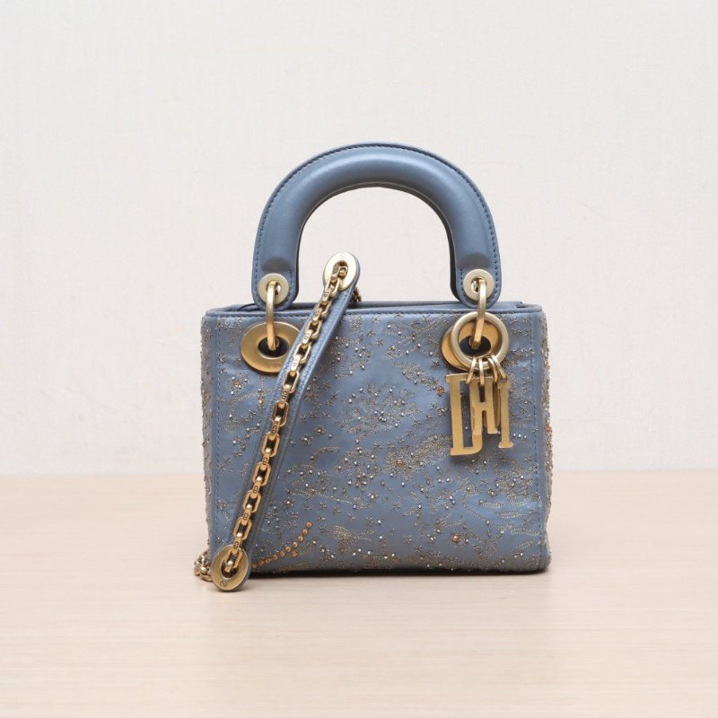 DIOR Lady戴妃包三格灰色羊皮金扣2017肩背包-1