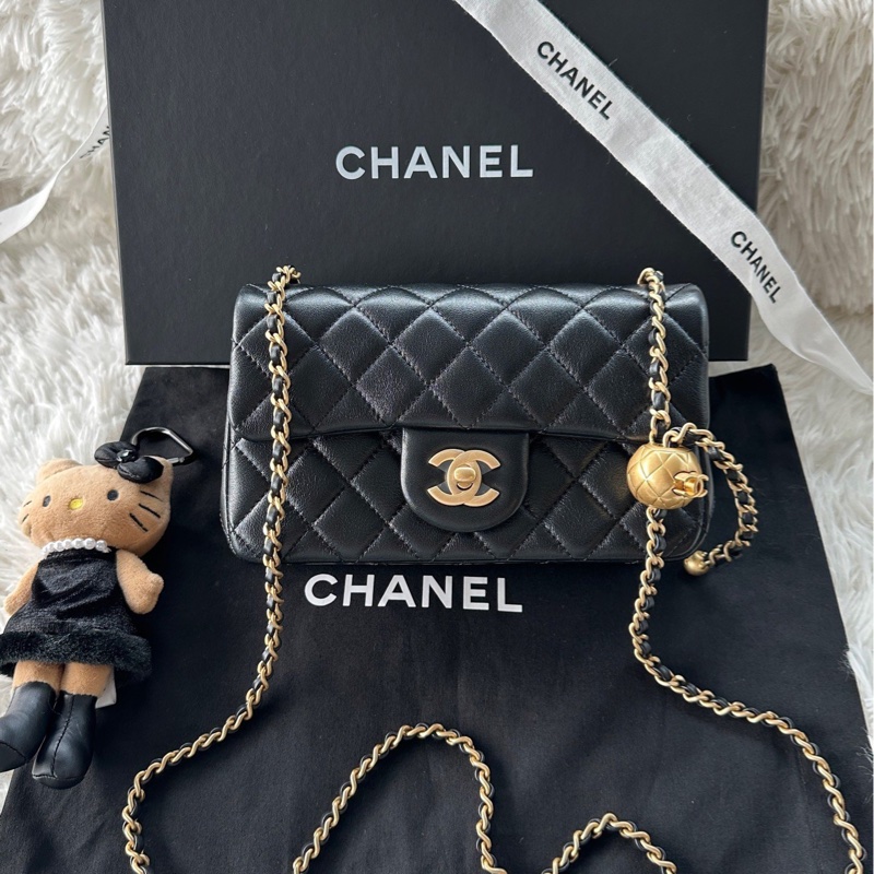 【配件:帶票大全套 💕】Chanel cf 大mini 黑金 黑色 金扣 金球m-0