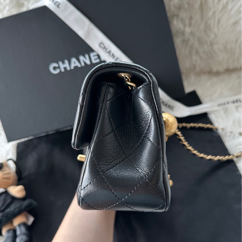 【配件:帶票大全套 💕】Chanel cf 大mini 黑金 黑色 金扣 金球m-3