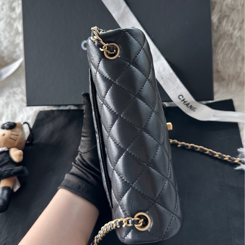 【配件:帶票大全套 💕】Chanel cf 大mini 黑金 黑色 金扣 金球m-4