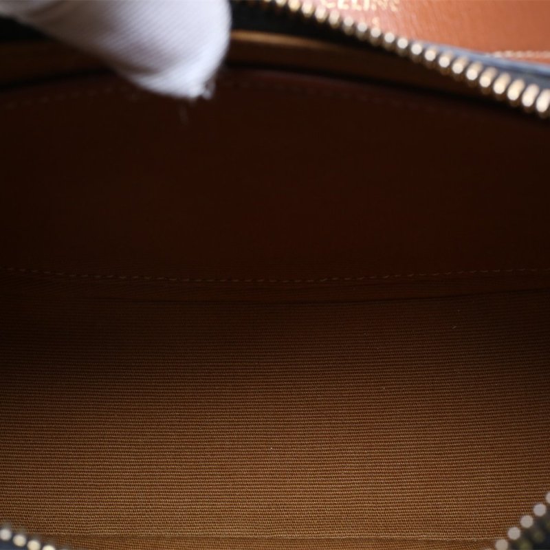 CELINE AVA豌豆包腋下包中號凱旋門印花褐色人造革金扣肩背包-2