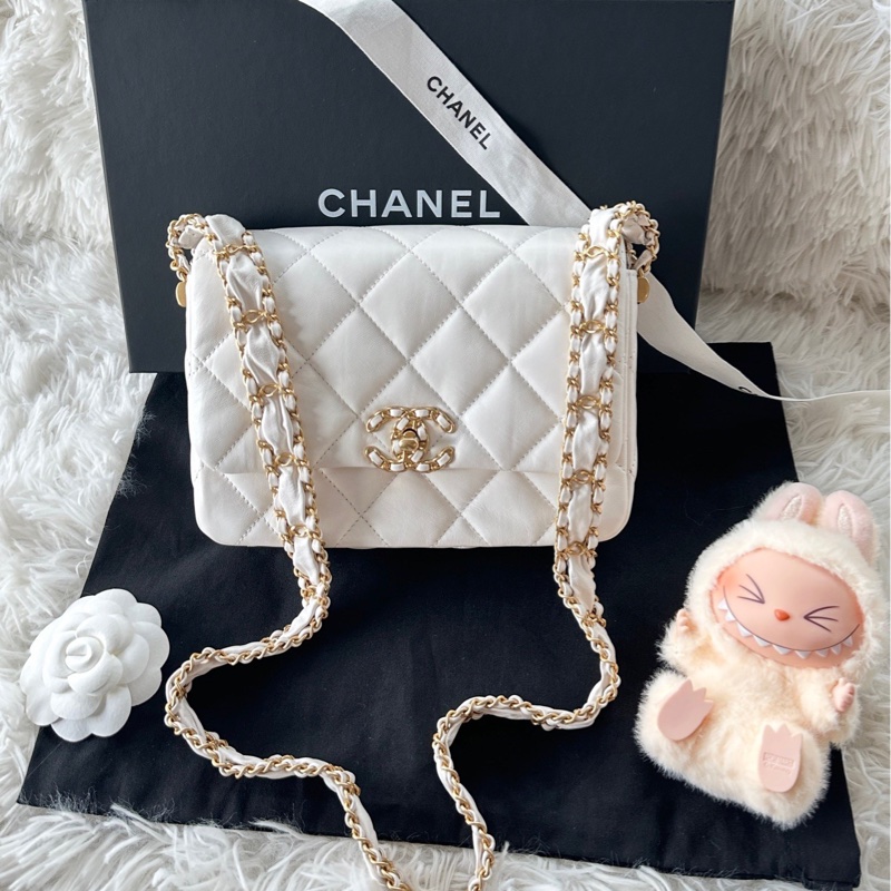 【配件:防塵袋 💕】Chanel 23k 19bag系列 寬鏈條豆腐包 Hobo包 白金-0