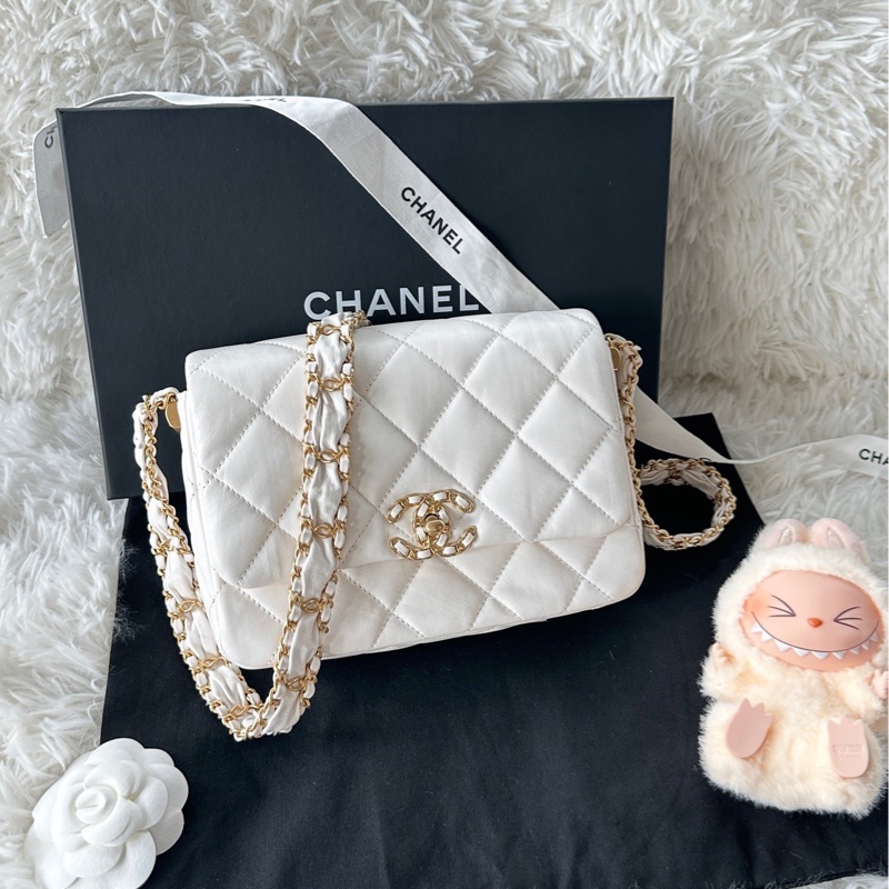 【配件:防塵袋 💕】Chanel 23k 19bag系列 寬鏈條豆腐包 Hobo包 白金-1