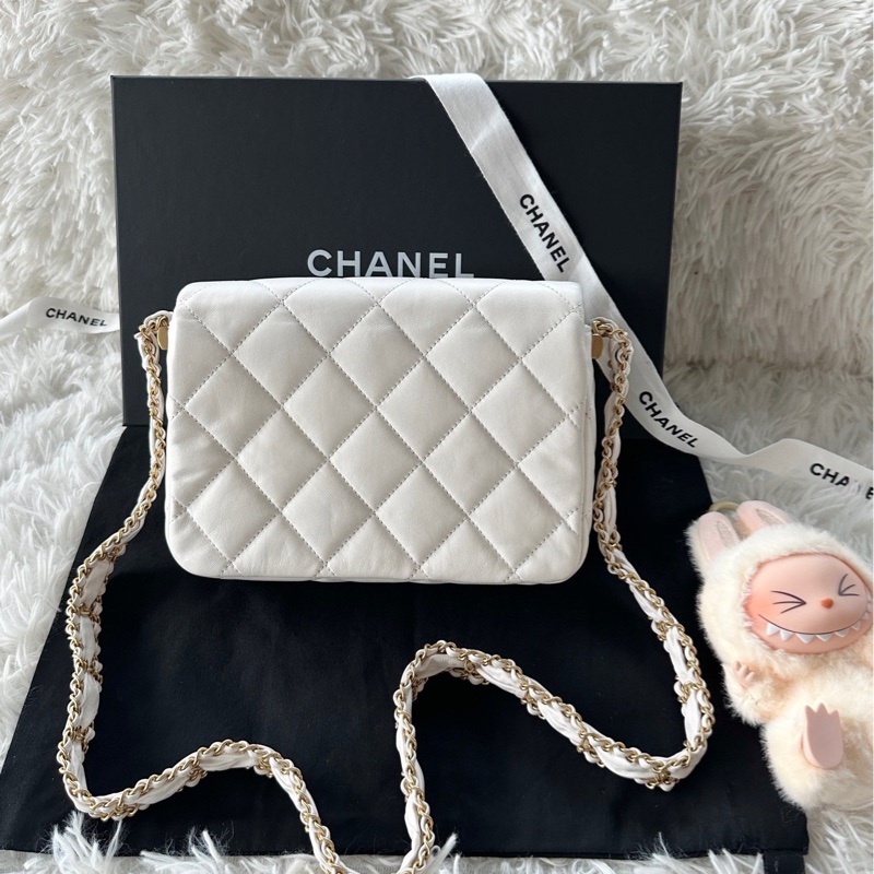 【配件:防塵袋 💕】Chanel 23k 19bag系列 寬鏈條豆腐包 Hobo包 白金-2