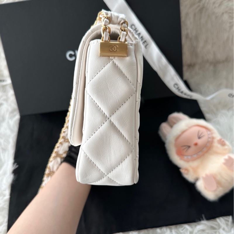 【配件:防塵袋 💕】Chanel 23k 19bag系列 寬鏈條豆腐包 Hobo包 白金-3