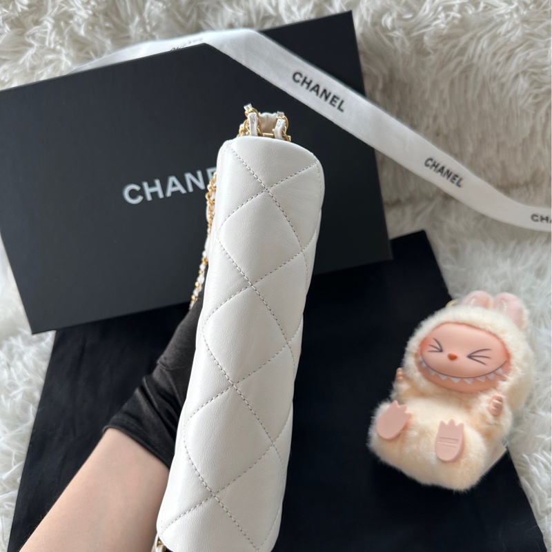 【配件:防塵袋 💕】Chanel 23k 19bag系列 寬鏈條豆腐包 Hobo包 白金-4