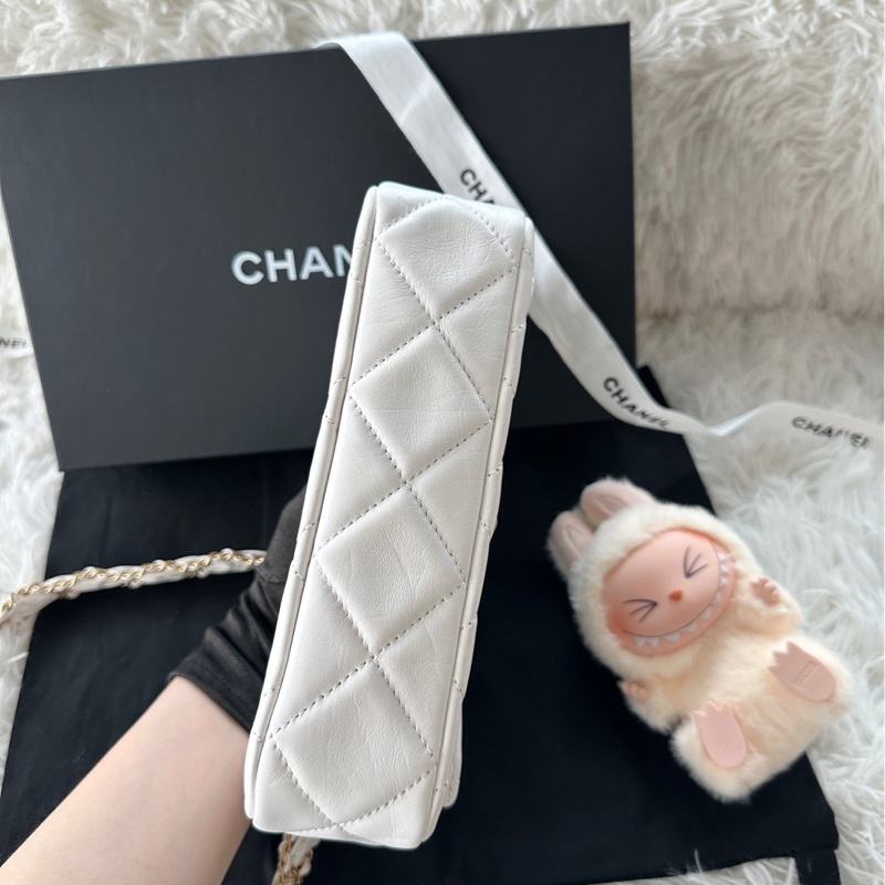 【配件:防塵袋 💕】Chanel 23k 19bag系列 寬鏈條豆腐包 Hobo包 白金-5