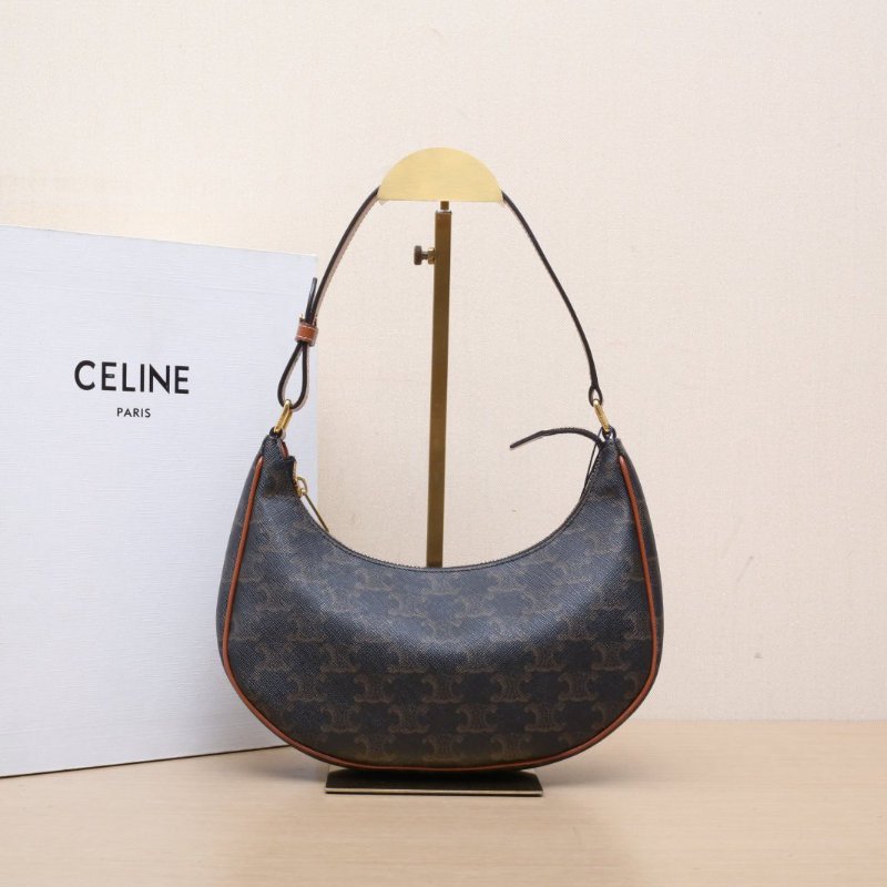 CELINE AVA豌豆包腋下包中號凱旋門印花褐色PVC金扣肩背包-0