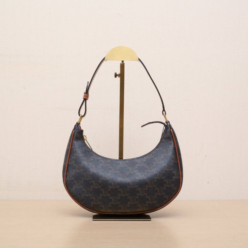 CELINE AVA豌豆包腋下包中號凱旋門印花褐色PVC金扣肩背包-1