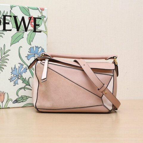LOEWE Puzzle24幾何包小號拼色牛皮/麂皮牛皮肩背包