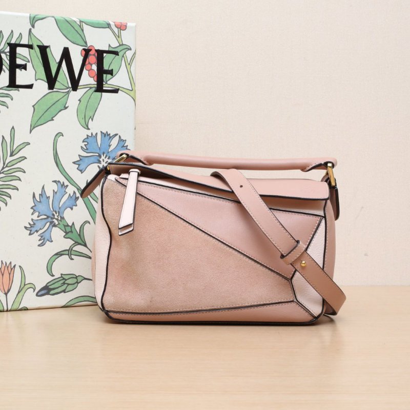 LOEWE Puzzle24幾何包小號拼色牛皮/麂皮牛皮肩背包-0