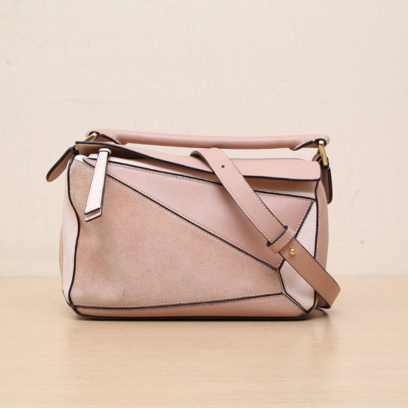 LOEWE Puzzle24幾何包小號拼色牛皮/麂皮牛皮肩背包-1