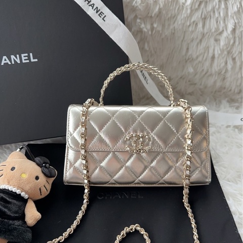 【 配件：小票 防塵袋 💕】Chanel 手柄Kelly 金色 淡金色 香檳金 金扣 牛皮 手提 單肩 斜挎