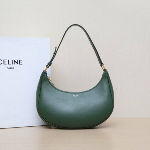 CELINE AVA豌豆包腋下包中號墨綠色牛皮金扣肩背包