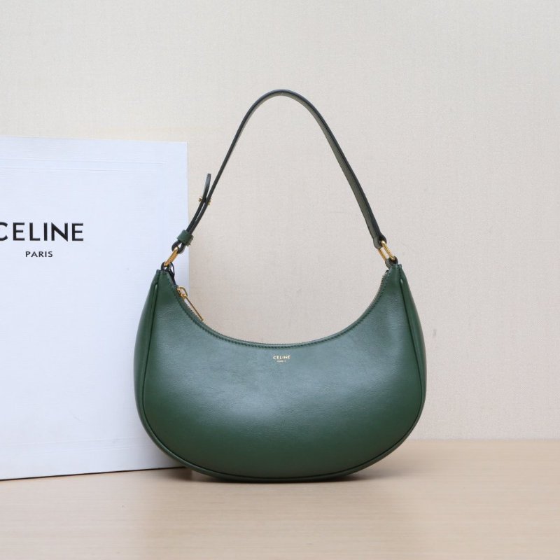 CELINE AVA豌豆包腋下包中號墨綠色牛皮金扣肩背包-0