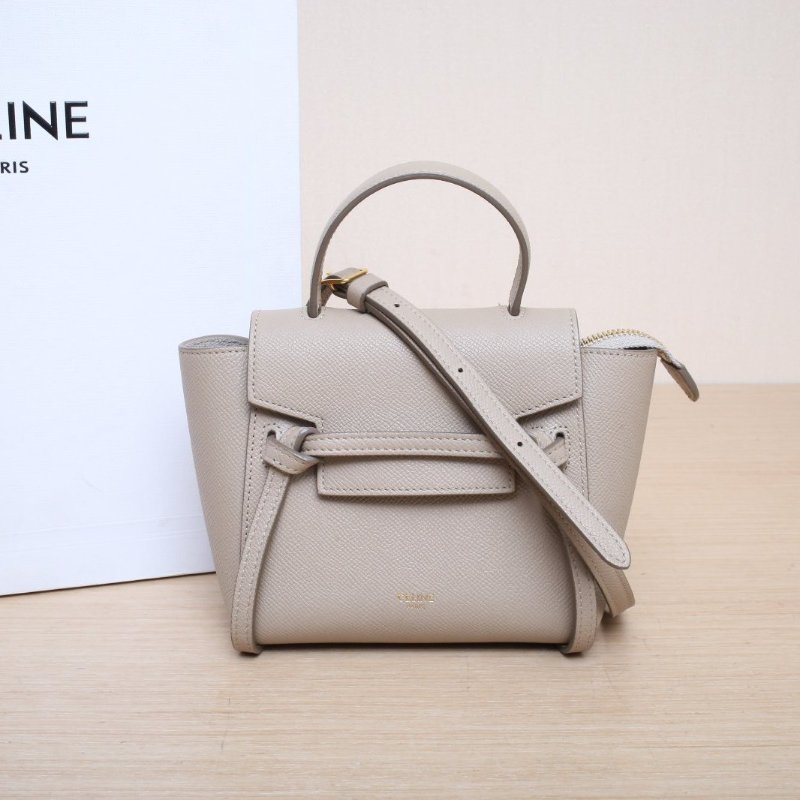 CELINE Belt鯰魚包Pico15灰色牛皮金扣肩背包-0