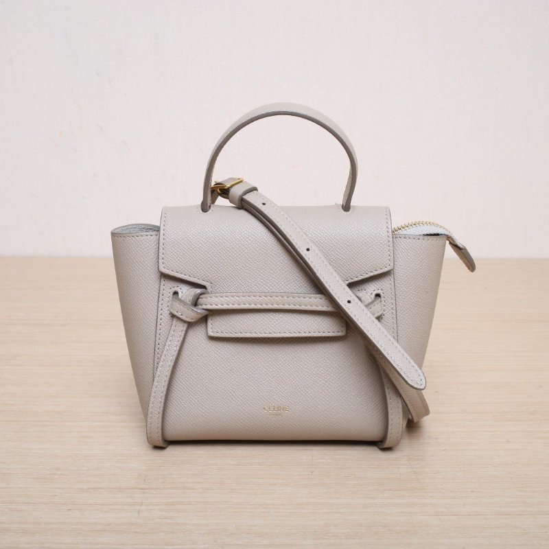 CELINE Belt鯰魚包Pico15灰色牛皮金扣肩背包-1