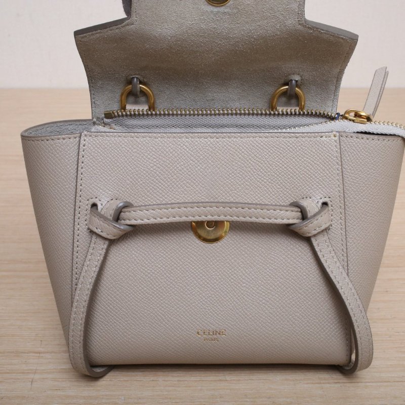 CELINE Belt鯰魚包Pico15灰色牛皮金扣肩背包-2