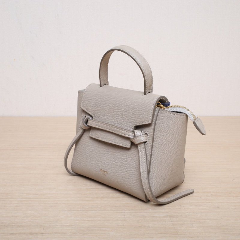 CELINE Belt鯰魚包Pico15灰色牛皮金扣肩背包-4