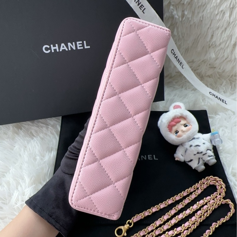 【配件:小票 防塵袋 💕】Chanel lp 飯盒包 盒子包 粉色 淡粉色 櫻花粉 拉絲金扣 荔枝牛皮 肩帶可拆卸 手提 單肩 斜挎-4