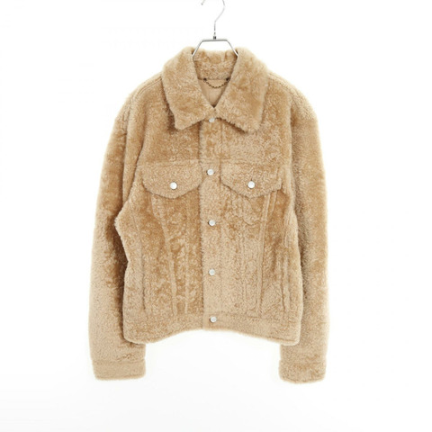 路易威登羊毛皮卡車夾克 皮革牛仔布 羊羔皮 米色 二手 男士