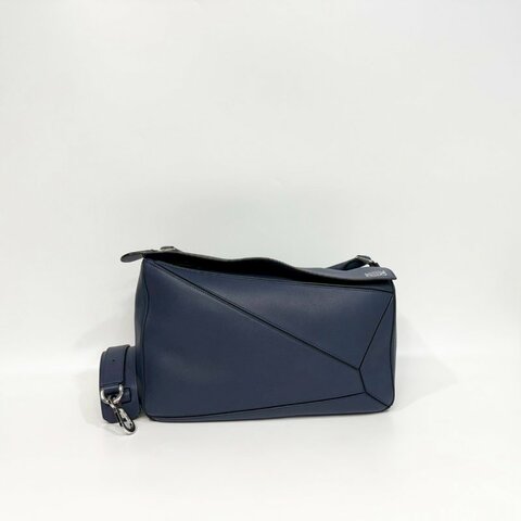LOEWE深藍牛皮銀釦Puzzle大號手提側背包B510S19X13