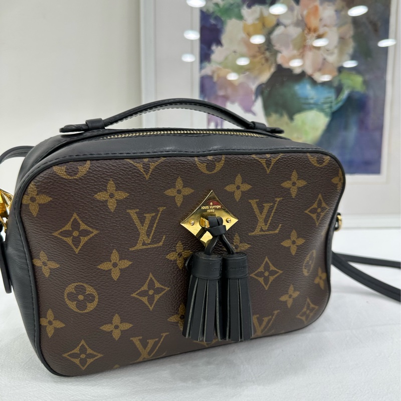 LV路易威登Saintonge流蘇相機包,經典老花搭配黑色皮質邊框,金色五金配件。 18年編碼 尺寸22x15cm,可單肩斜背手提。-6