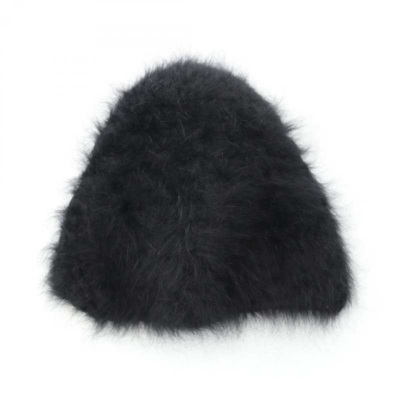 香奈兒 COCO 標誌針織帽 安哥拉黑色 二手 女款-1