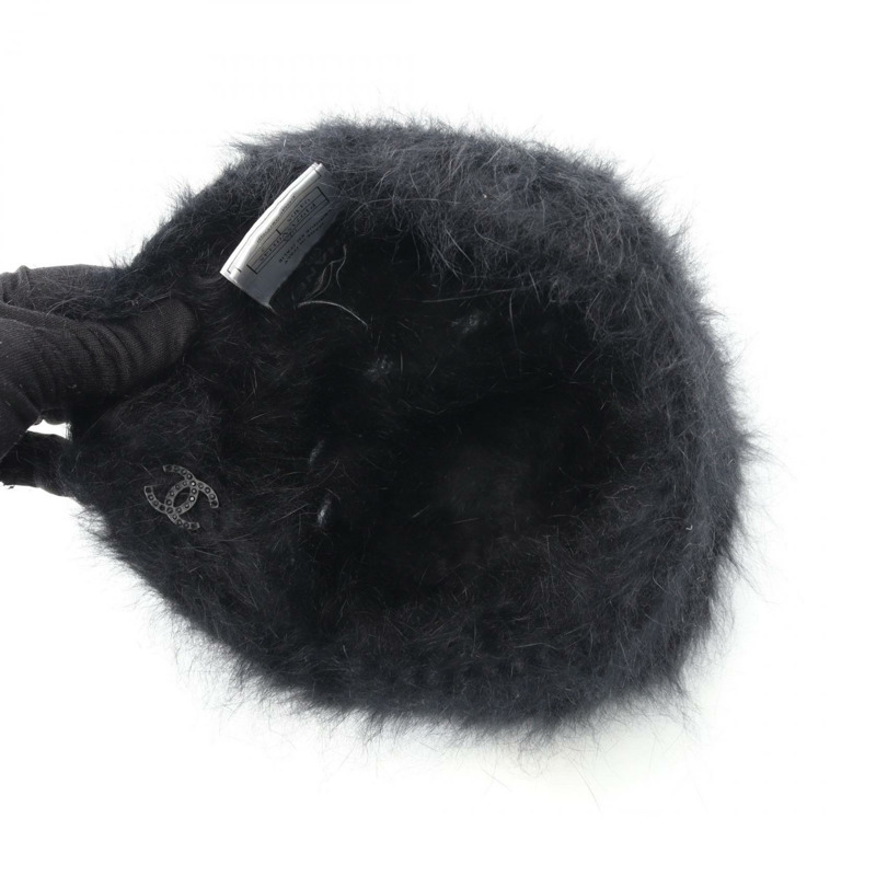 香奈兒 COCO 標誌針織帽 安哥拉黑色 二手 女款-2