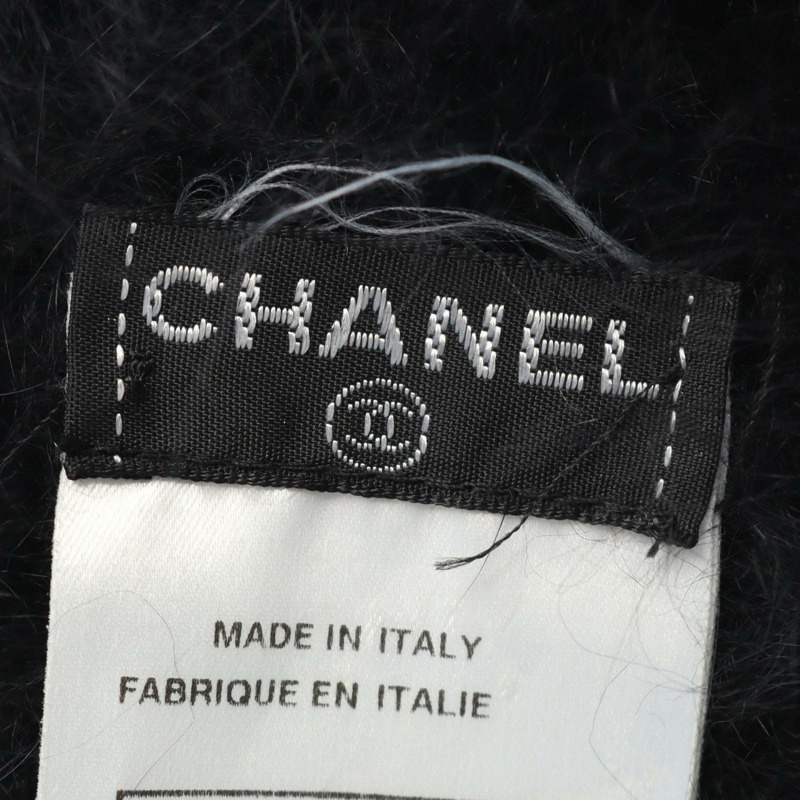 香奈兒 COCO 標誌針織帽 安哥拉黑色 二手 女款-3