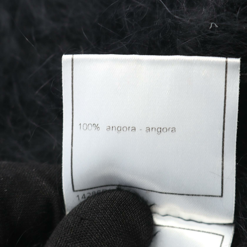 香奈兒 COCO 標誌針織帽 安哥拉黑色 二手 女款-4