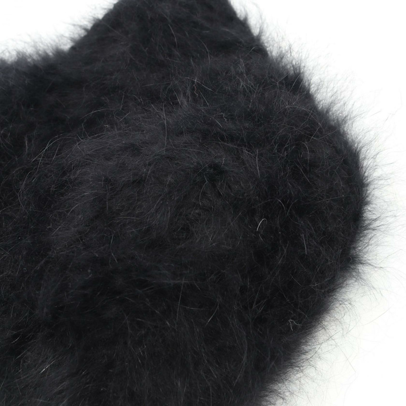 香奈兒 COCO 標誌針織帽 安哥拉黑色 二手 女款-6