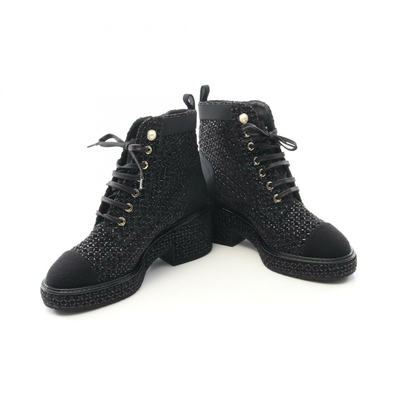 香奈兒 (CHANEL) 女靴 G38514，織物/人造珍珠，黑色，36C 碼。-2