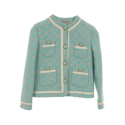 GUCCI GG Clover 無色外套 569171 羊毛棉 綠色粉紅 二手 女款