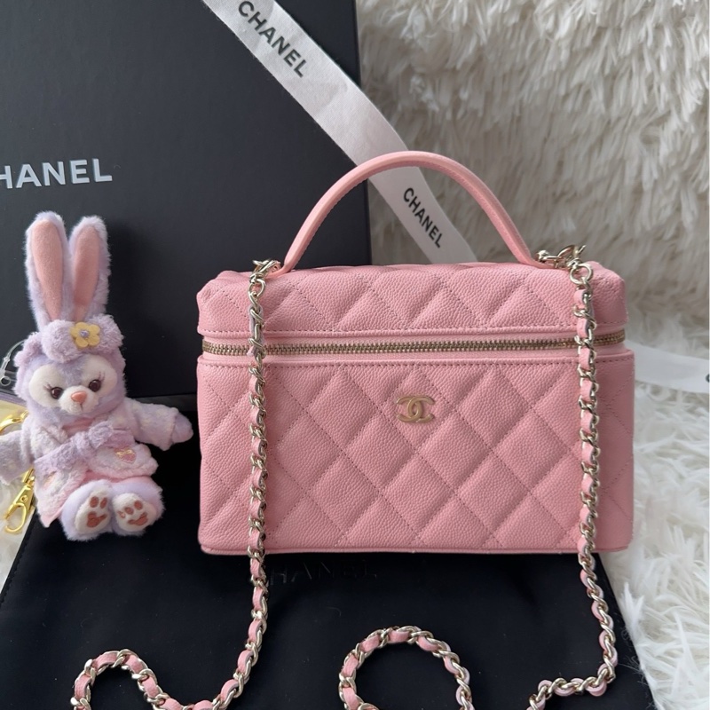 【配件：防塵袋 💕】Chanel 25b lp 飯盒包 盒子包 粉色 蜜桃粉 珊瑚粉 荔枝牛皮 肩帶可拆卸 手提 單肩 斜挎-0