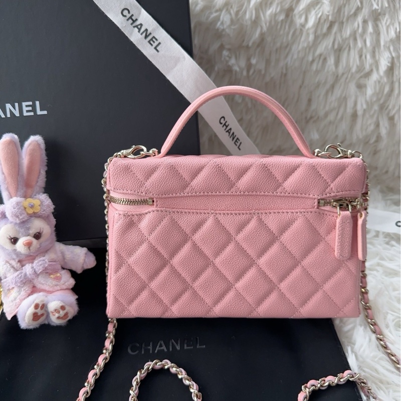 【配件：防塵袋 💕】Chanel 25b lp 飯盒包 盒子包 粉色 蜜桃粉 珊瑚粉 荔枝牛皮 肩帶可拆卸 手提 單肩 斜挎-1