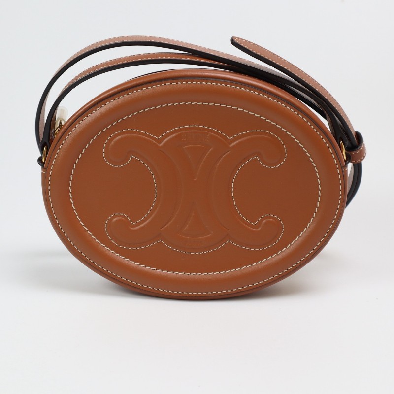Celine 焦糖色圓餅牛皮小號 肩背包斜背包-0