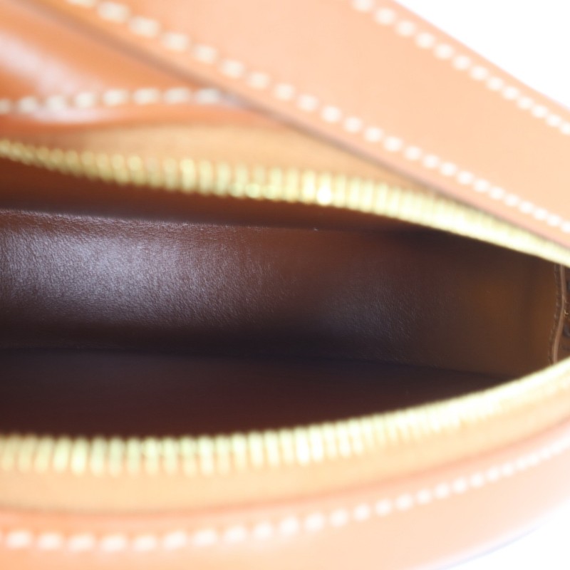 Celine 焦糖色圓餅牛皮小號 肩背包斜背包-5