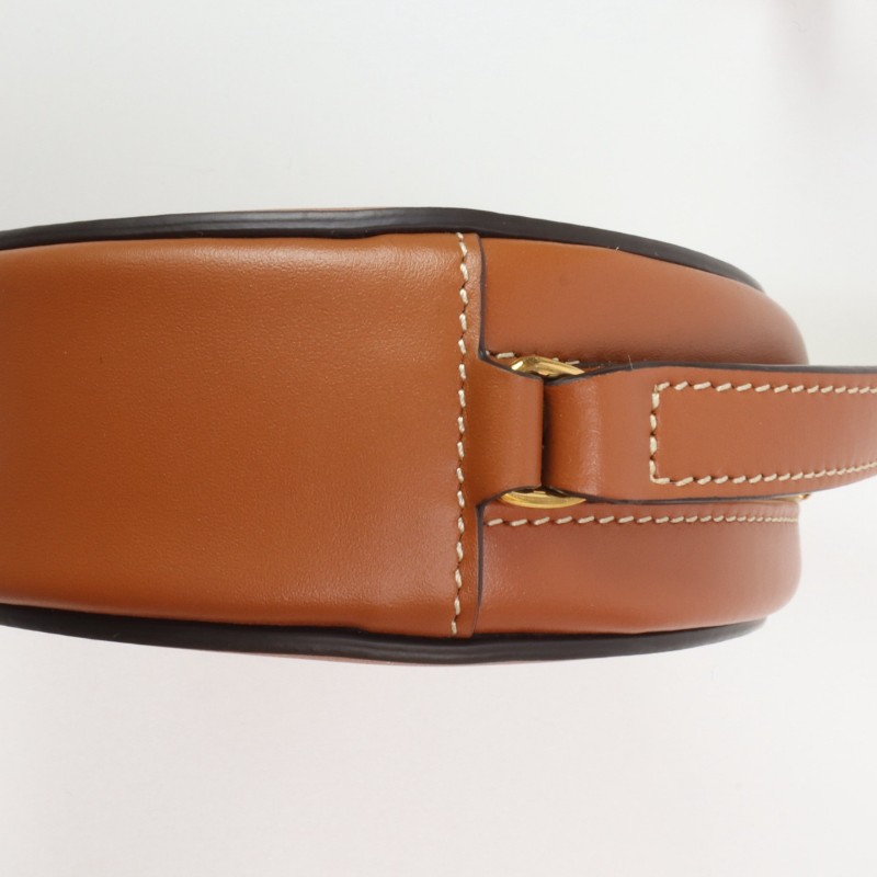 Celine 焦糖色圓餅牛皮小號 肩背包斜背包-7