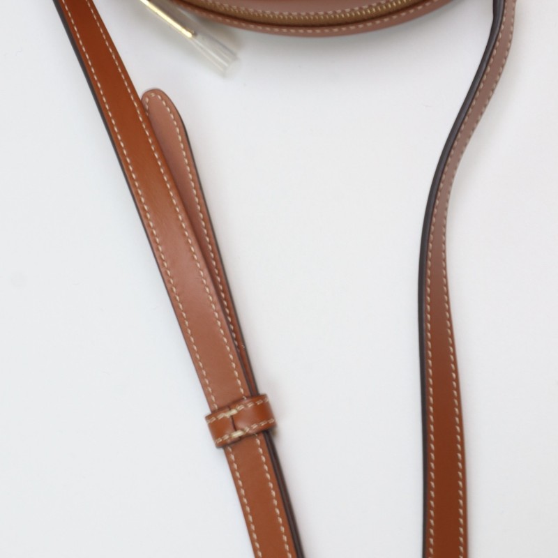 Celine 焦糖色圓餅牛皮小號 肩背包斜背包-11