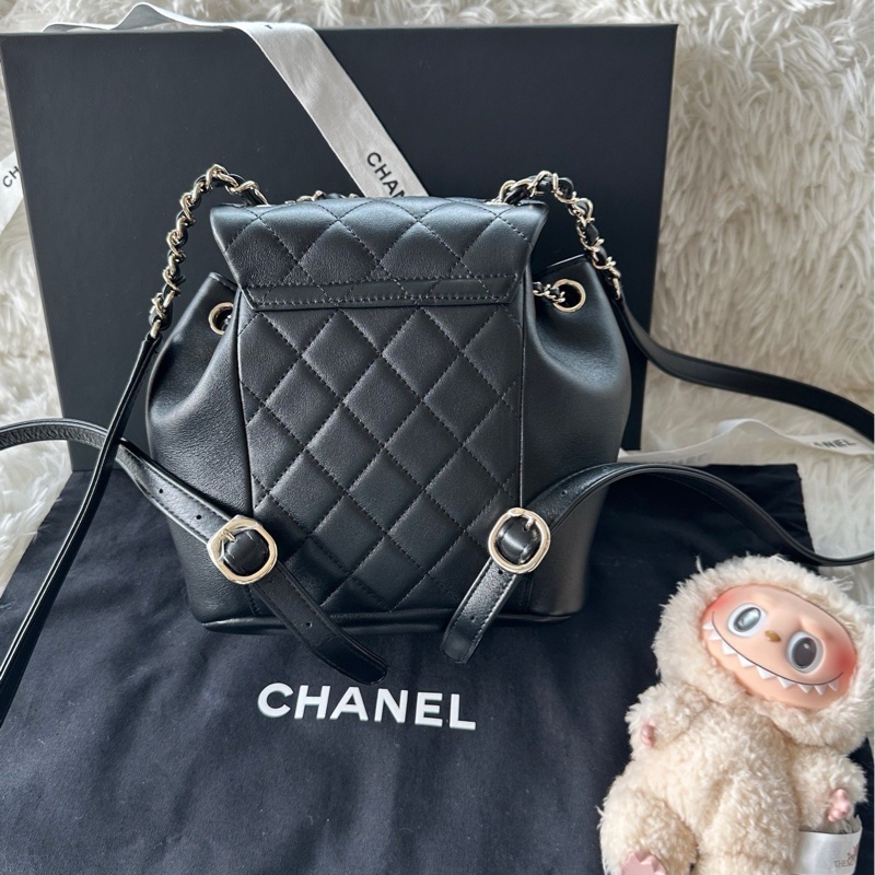 【配件:防塵袋 】Chanel 25a duma 小號 牛皮 書包 背包 雙肩包 黑金-2
