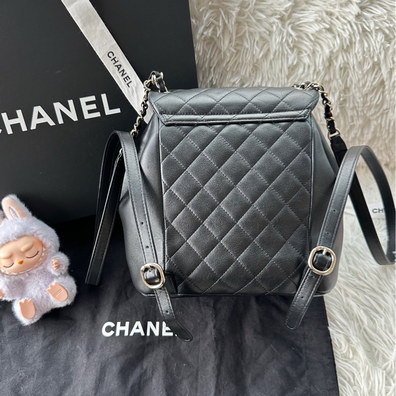 【配件:帶票大全套 💕99新】Chanel  duma 大號 背包 書包 雙肩包 黑金 黑色 金扣-2