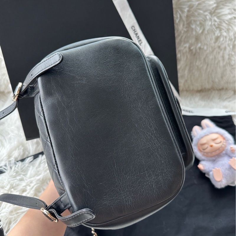 【配件:帶票大全套 💕99新】Chanel  duma 大號 背包 書包 雙肩包 黑金 黑色 金扣-5