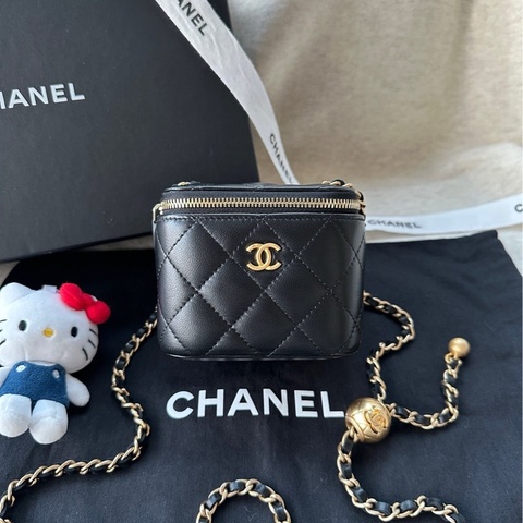 【配件：防塵袋 💕99】Chanel 方盒子 小盒子 黑金 黑色 金扣 金球 肩帶可調節 手提 單肩 斜挎