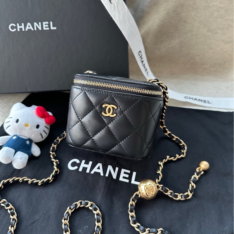 【配件:防塵袋 💕99】Chanel 方盒子 小盒子 黑金 黑色 金扣 金球 肩帶可調節 手提 單肩 斜挎-1
