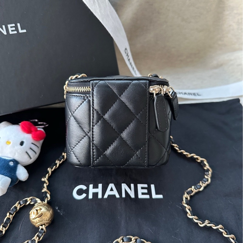 【配件:防塵袋 💕99】Chanel 方盒子 小盒子 黑金 黑色 金扣 金球 肩帶可調節 手提 單肩 斜挎-2