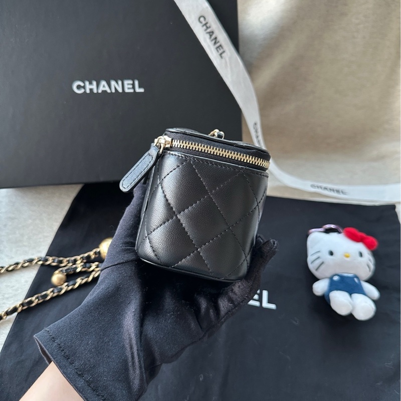 【配件:防塵袋 💕99】Chanel 方盒子 小盒子 黑金 黑色 金扣 金球 肩帶可調節 手提 單肩 斜挎-3