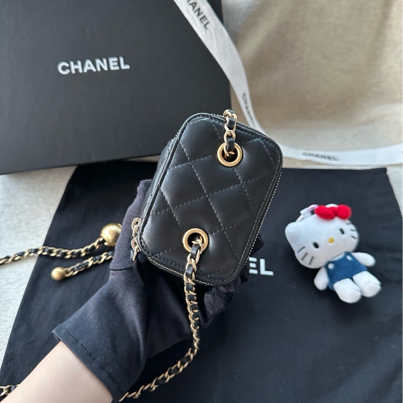 【配件:防塵袋 💕99】Chanel 方盒子 小盒子 黑金 黑色 金扣 金球 肩帶可調節 手提 單肩 斜挎-5