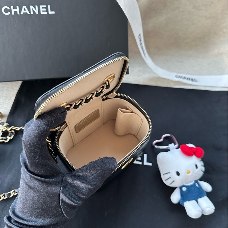 【配件:防塵袋 💕99】Chanel 方盒子 小盒子 黑金 黑色 金扣 金球 肩帶可調節 手提 單肩 斜挎-6