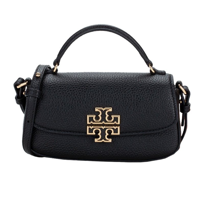 【TORY BURCH】雙T-LOGO翻蓋皮革造型斜背包-黑色-0